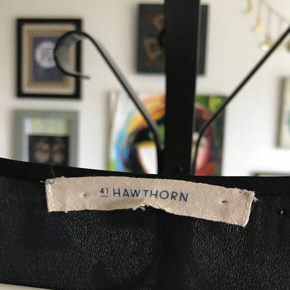 41 HAWTHORN size M Ivory & Black Polka Dot 3/4 Sleeve Popover Blouse Top - Picture 4 of 4